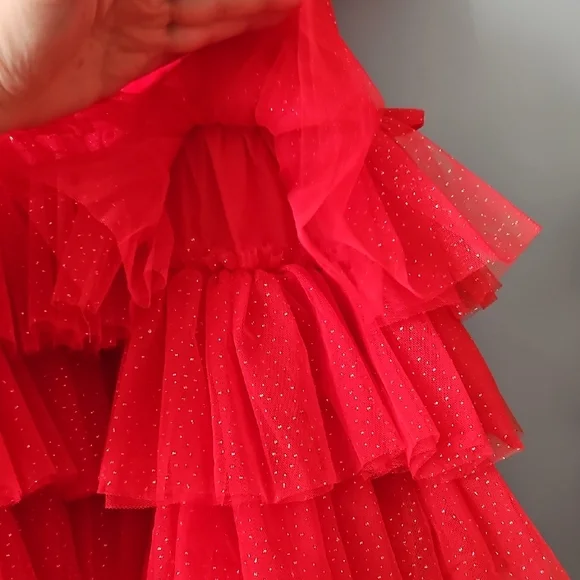Red Ruffled Kids Tulle Dress - Picture 8 of 14